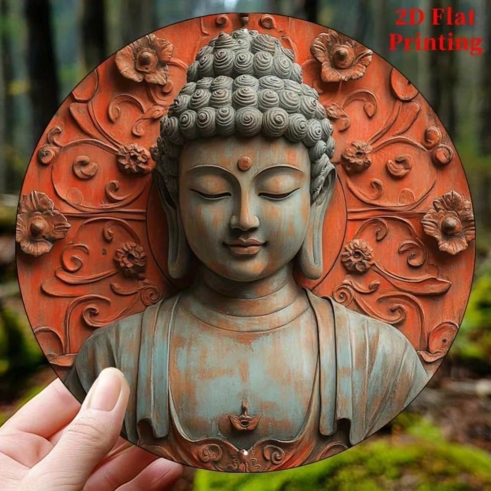 Buddha Lotus Wall Art Metal Tin Sign Living Room Office Decor Garden Patio Decoration