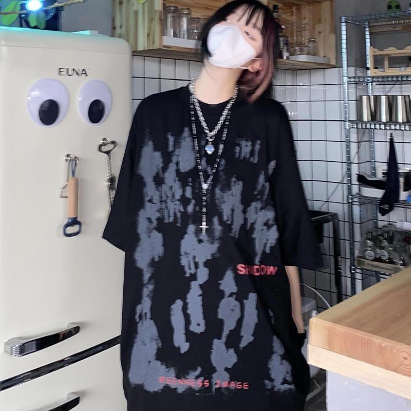 

Y2k уличная футболка с коротким рукавом, женская летняя гранж-футболка в стиле Харадзюку, модная повседневная хлопковая винтажная футболка большого размера, топы XL чёрный