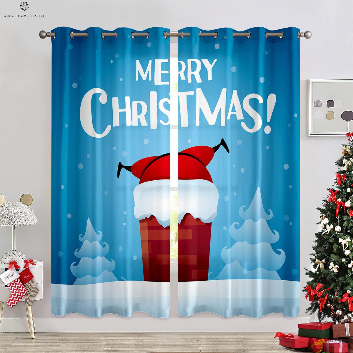 

Рождественские украшения колокольчики снеговики елка 3d печать Bluetech детская комната ресторан праздничное украшение занавес W50xH130(CM)x2PCS&Grommet Top