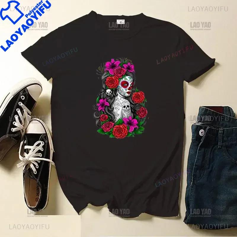 Skull Day Of The Dead Graphic T Shirts Skeleton Unisex Tshirts Mexican Heritage Flowers Black Tops Casual Kawaii Funny Clothes