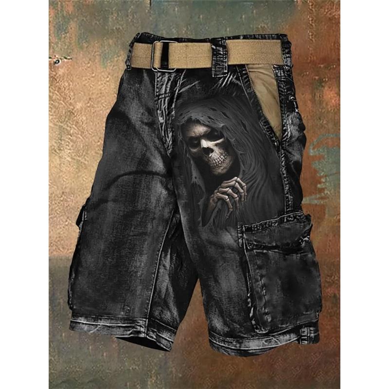 Men's Summer New Style European And American Style Halloween 3D Digital Printing Exaggerated Shorts Zipper Strange Pants