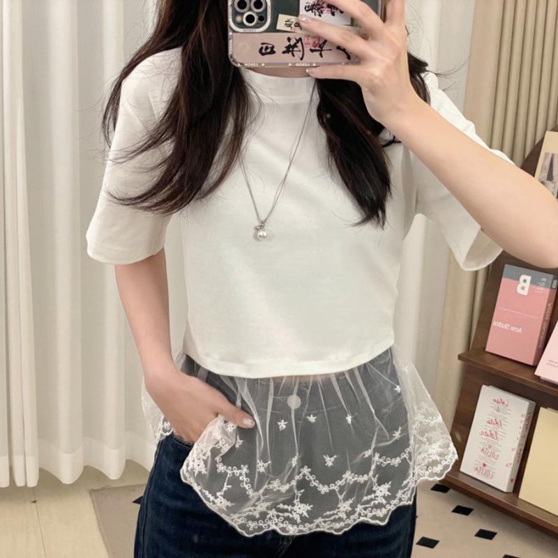 Women's Plus Size Lace Patchwork Short Sleeve Casual T-Shirt