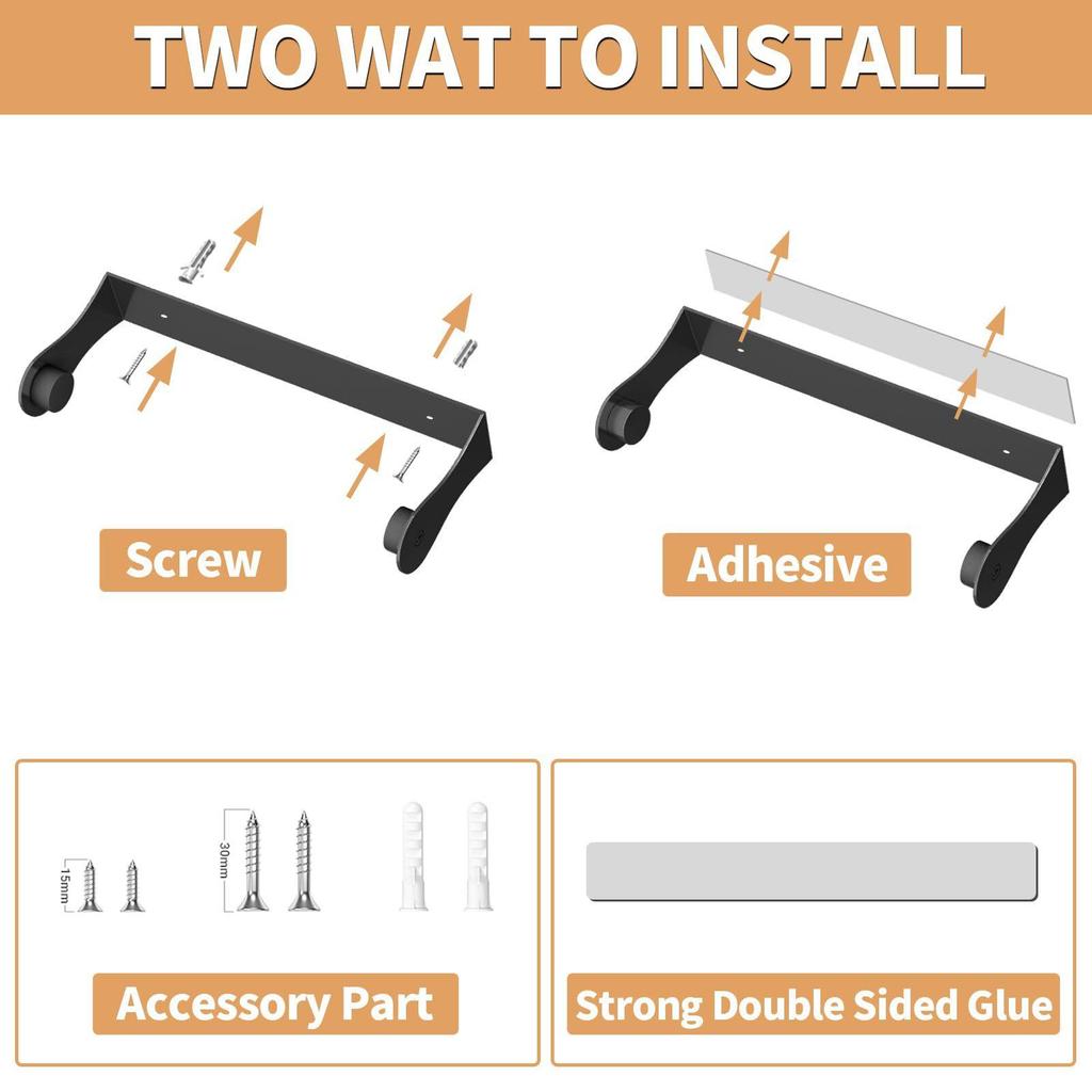 Drill-Free or Screw-In Towel Bar, Wall-Mounted Towel Rack for Bathroom & Kitchen