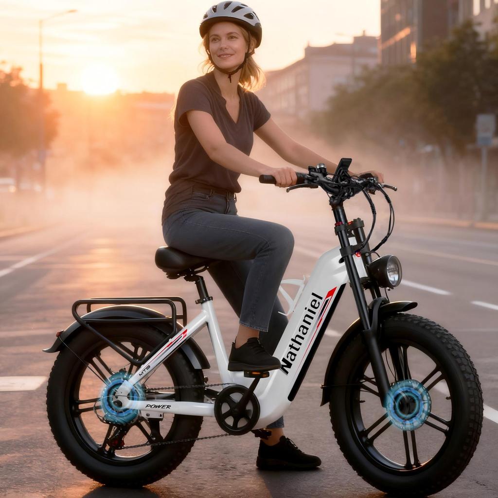 Nathaniel SYR08 City Commuting E-Bike, Doppelmotor 2000W, 20x4.0 Integriertes Rad, 48V20AH, Geschwindigkeit 50+, Schnee/Sand Outdoor-Fahrrad