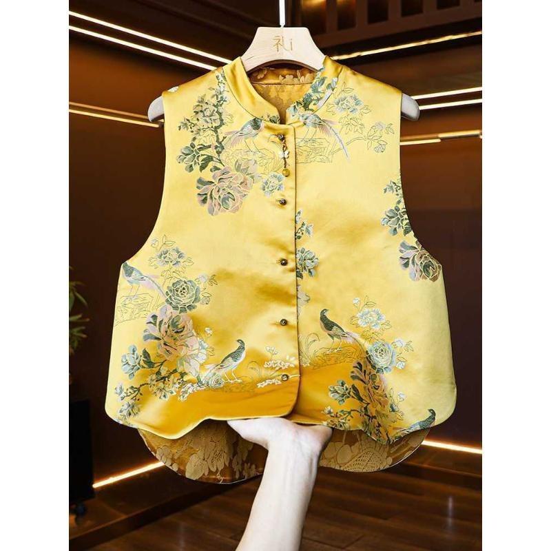 Antique high-end vest women's Chinese top women's vest atmospheric new yellow outer wear