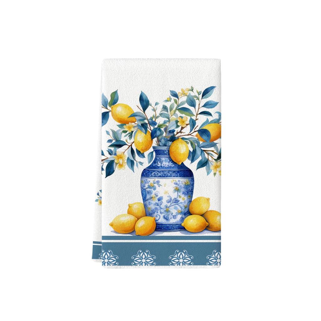 Strofinaccio da Cucina Limone Blu - Girasole ad Acquerello e Strofinaccio per Piatti in Porcellana Blu per Arredo Casa e Bagno