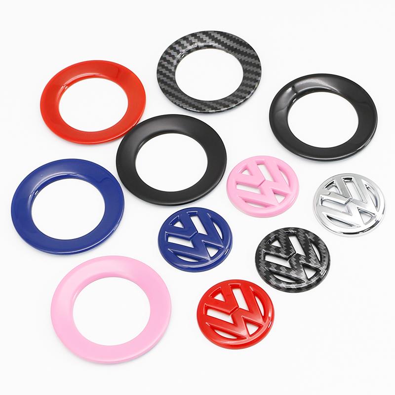 hijk1 ABS Carbon Fiber Pattern Car Logo Steering Wheel Decoration Sticker Accessories For VW R Gti Line Passat Golf 5 6 Polo Scirocco