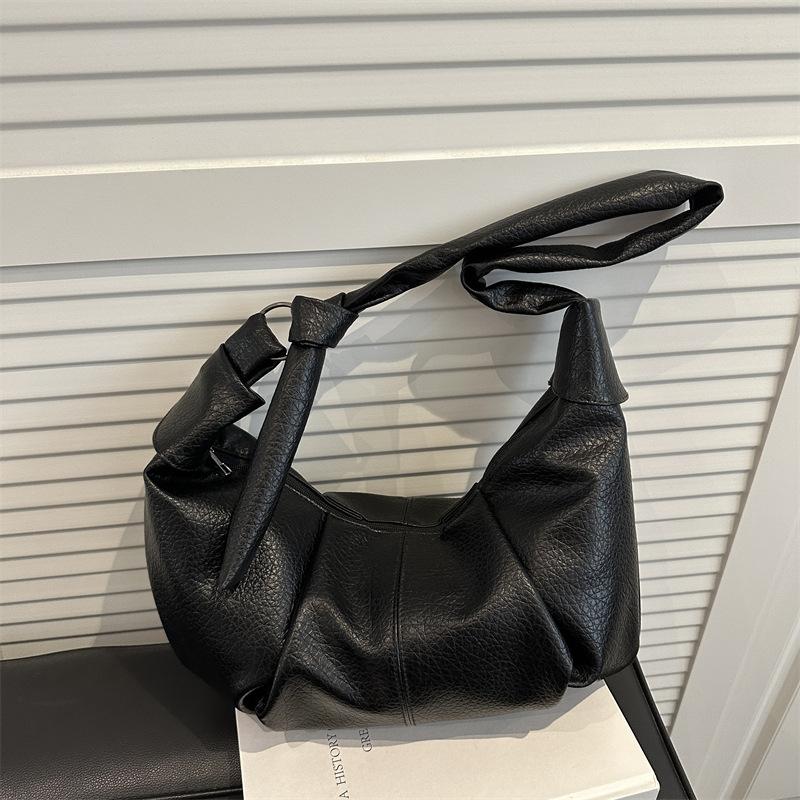 Vintage Pleated Design Women PU Shoulder Hobos Bags Solid Color Versatile Ladies Crossbody Bag Large Capacity Female Casual Tote