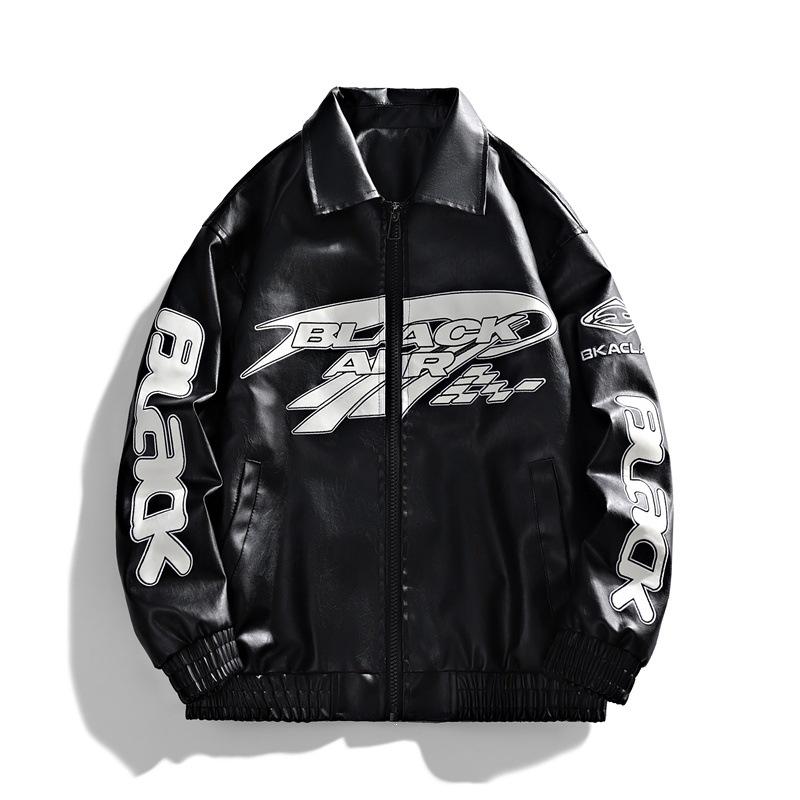 Source men's leather jacket American embroidered stand-up collar jacket men's and women's leather jacket jacket men's