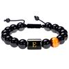 26-Letter Natural Stone Bracelet, 10mm Tiger'S Eye Bead Bracelet, Braided Rope Letter Bracelet, Adjustable For Men.
