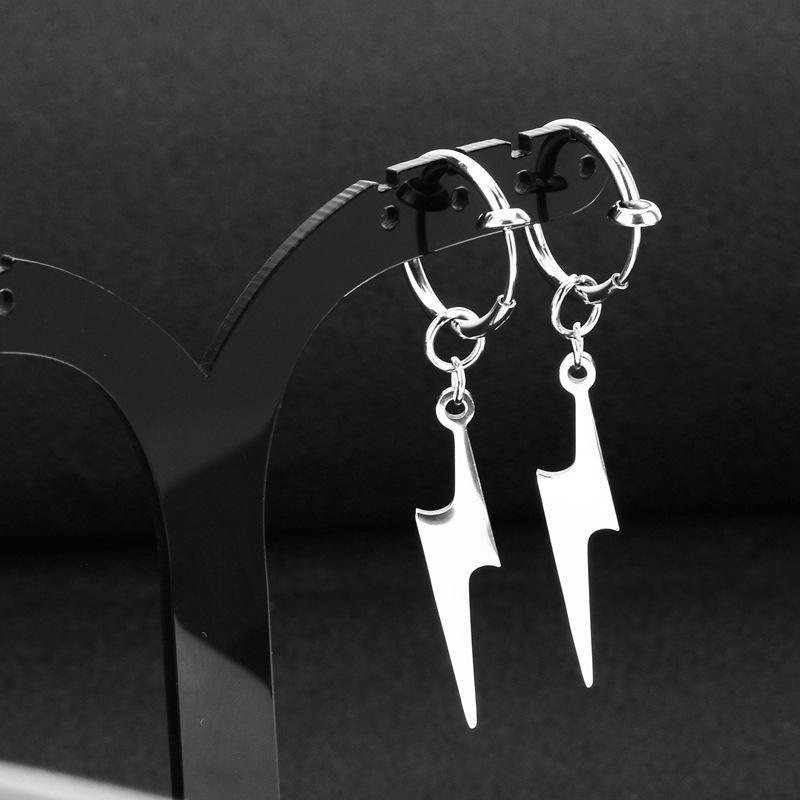 Punk Stainless Steel Earrings for Men Women Gothic Rhomb Lightning Geometry Drop Ear Clip Earrings Pop Hip Hop Piercing Jewelry