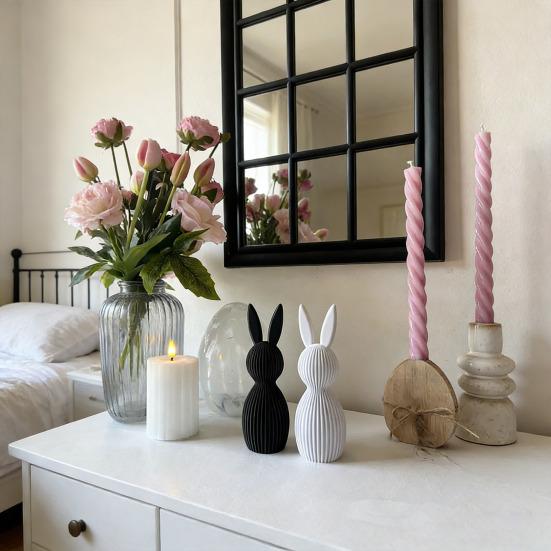 1/2Pcs Easter Bunny Figurine 3D Printed Ribbed Rabbit Statue Sculpture Home Office Holiday Party Table Centerpiece Decoration