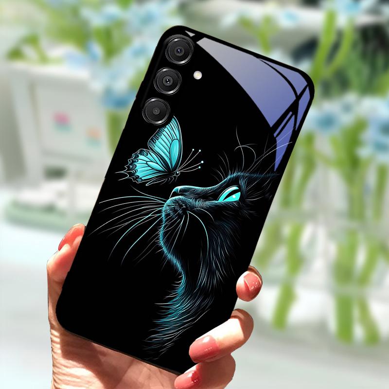 Voor Samsung A56 Glazen Hoesje A26 A36 Hard PC Gehard Glas Telefoonhoesje Voor Galaxy A15 A25 A35 A55 Cartoon Luxe Schokbestendige Hoesjes