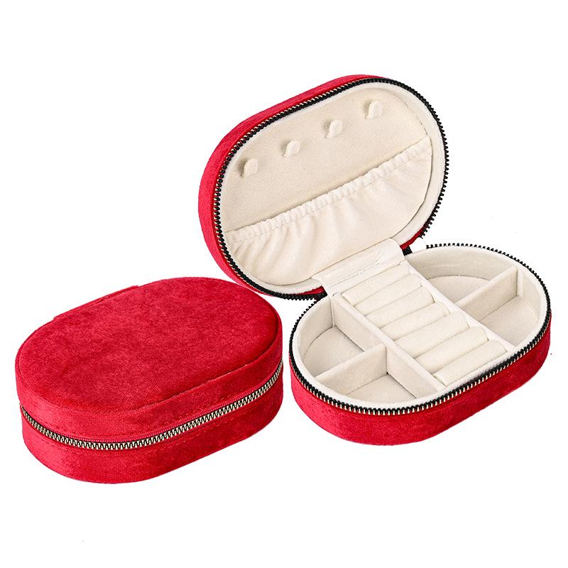 Oval sammetsförvaringslåda för smycken - Bärbar presentförpackning för ringar och halsband