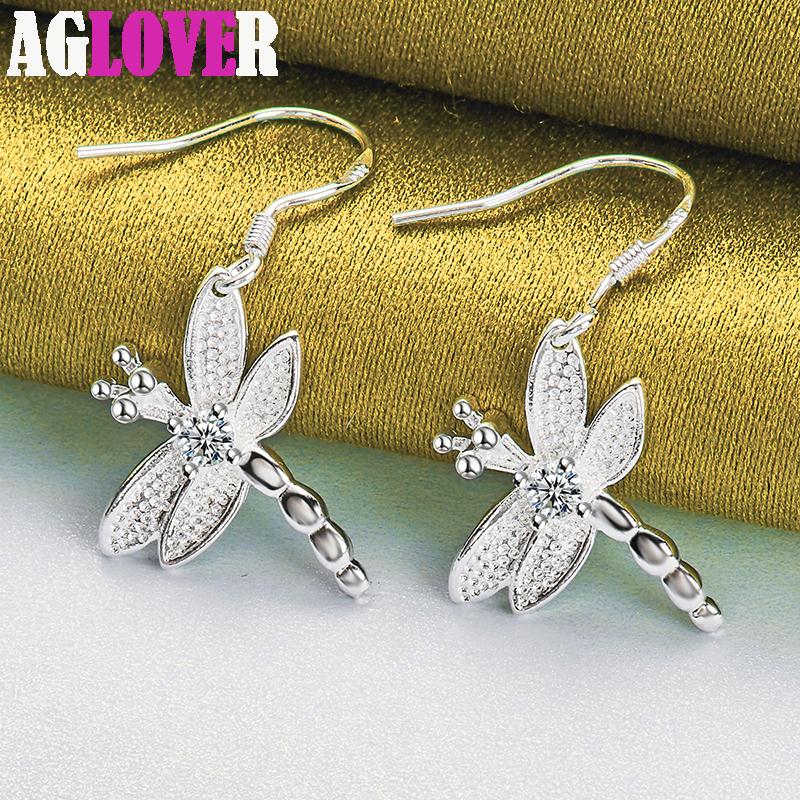 925 Sterling Sølv Dragonfly AAA Runde Zircon Drop øredobber smykker