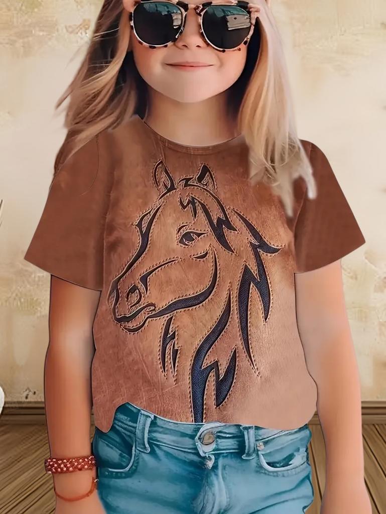 Children's Clothing Girl Clothes Short Sleeve Boys T-Shirt Casual Vintage Horse Print Kids Summer Clothes Girl Tops O-Neck Tee