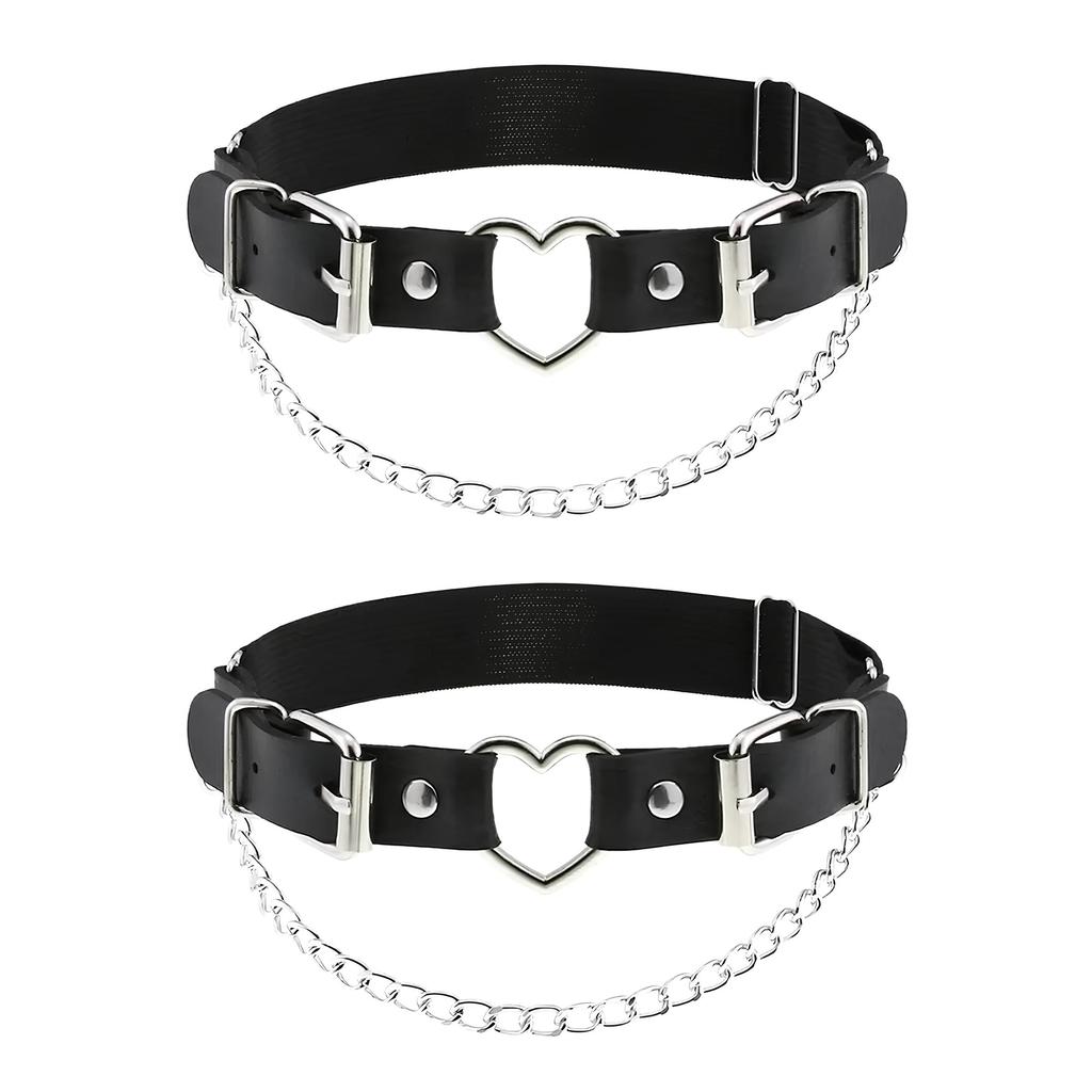 Women's Punk Heart Garter - Faux Leather Thigh Ring with Metal Heart Detail, Adjustable Leg Strap for Gothic Fashion and Cosplay
