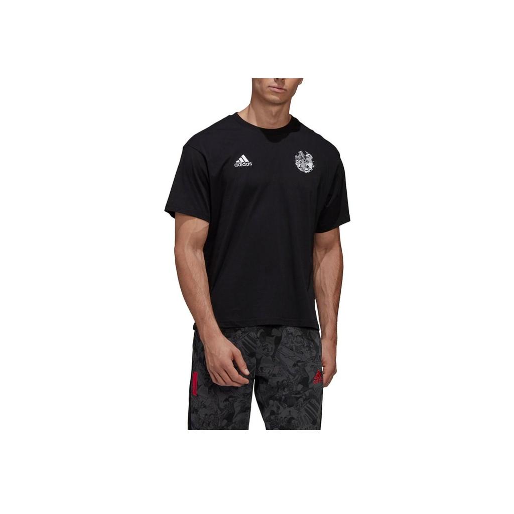 Adidas Captain Tsubasa Comfortable Casual Football Round Neck Short Sleeve T-Shirt Men Tops Black GK3442