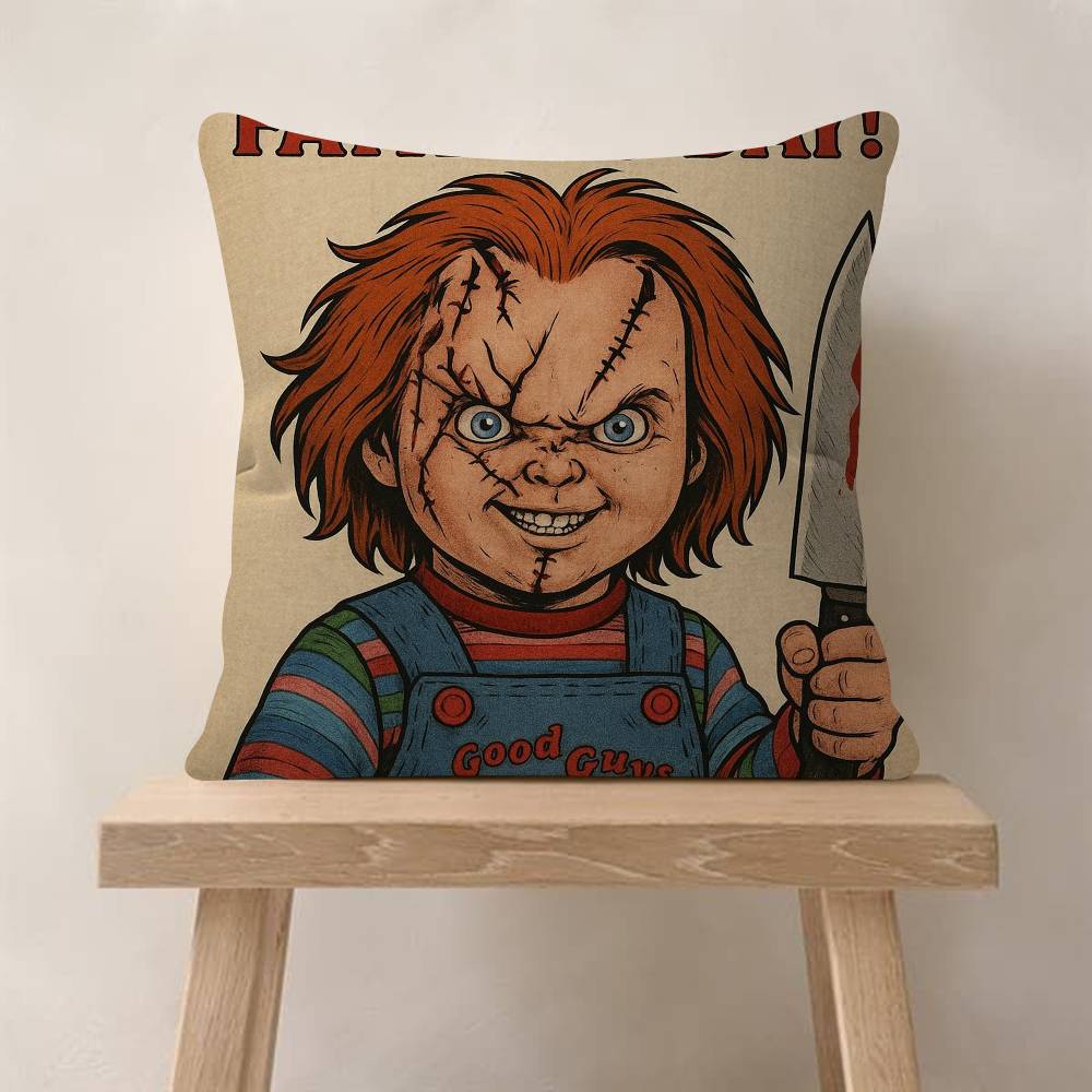 Klassischer Chucky Horrorfilm Kissenbezüge Cartoon Sofa Dekorativ Zuhause Zweiseitiger Druck Kurzer Plüsch Niedlicher Kissenbezug
