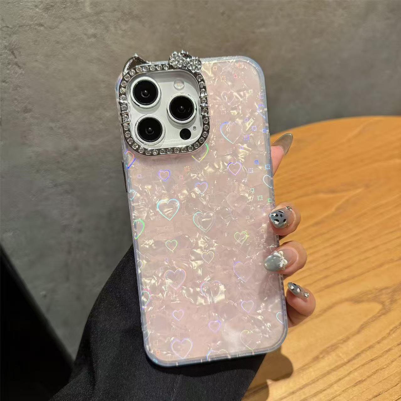 

Cat Ear Heart Shell Texture Phone Case for iPhone 17 Pro Max/16/15/11/12 11