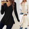 IHUASU Women's Fashion Casual Solid Color Print Long Sleeve V Neck Blouses & Shirts Unique design