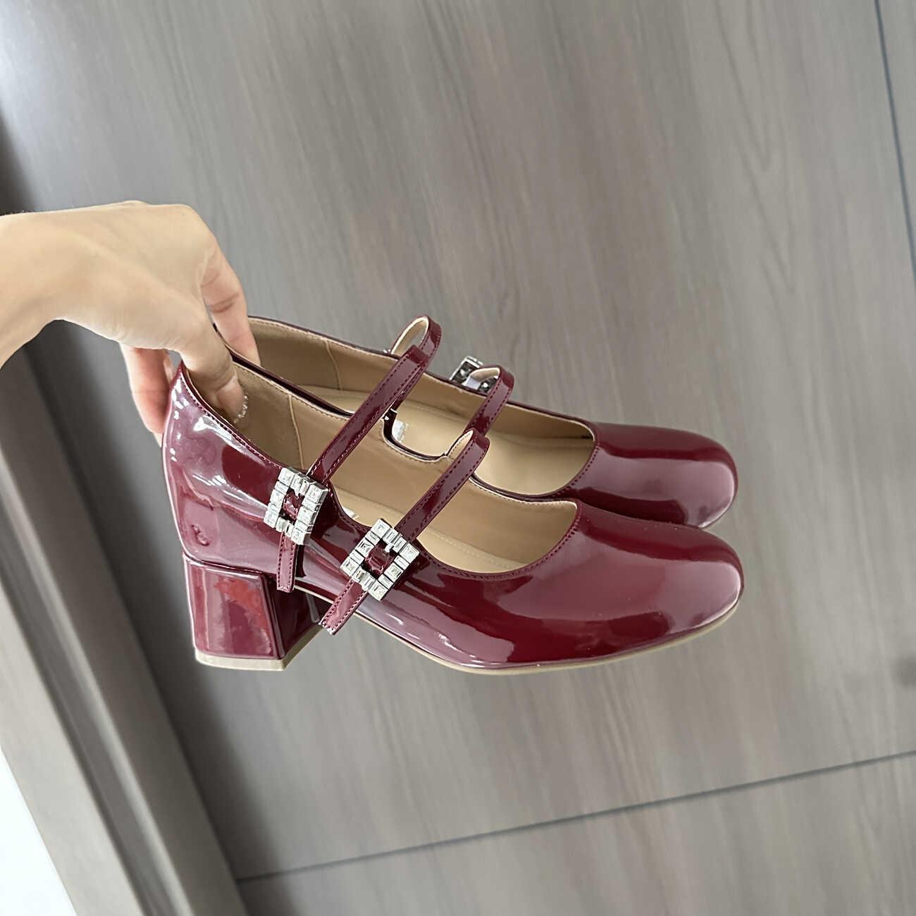 

French light mouth thick heel plus inner increase of 8 cm double strap rhinestone buckle round head Mary Jane gentle temperament high heels 39