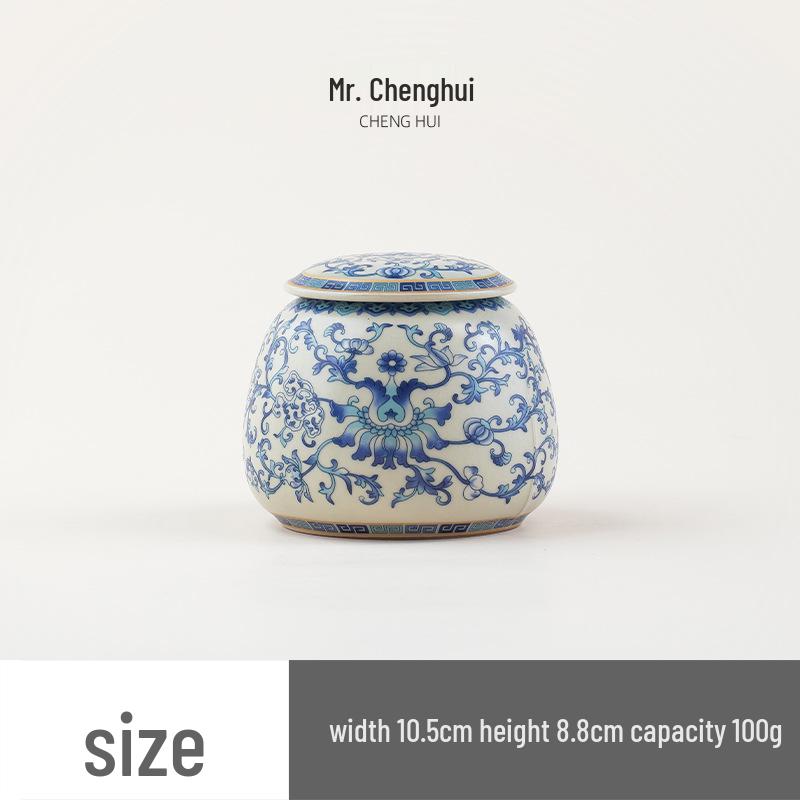 Ru Ware Small Ceramic Tea Canister Lotus Scrollwork Design Moisture-Proof Storage for Black Green and Loose Teas 2330₽
