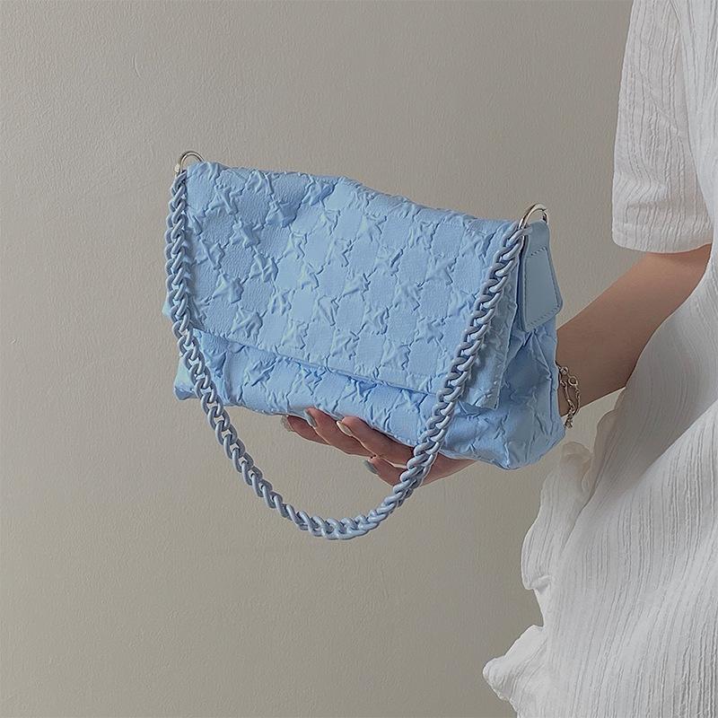 Korean Version of Autumn and Winter Niche Texture Blue Chain Flip Bag Canvas Bag Versatile Armpit Free Shipping Bag Women