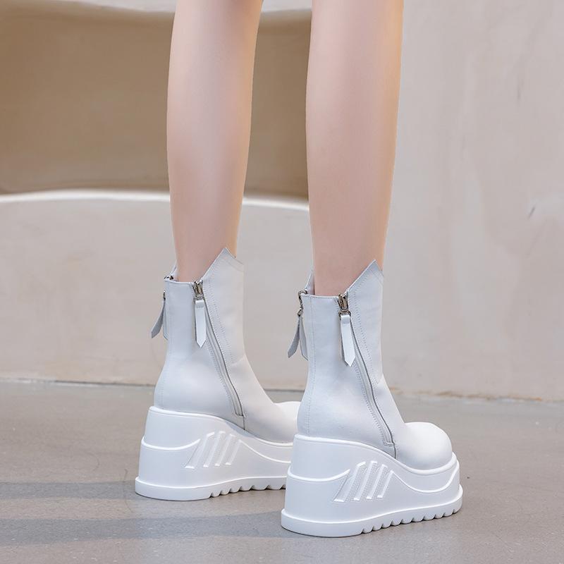 Thick-soled ultra-high-heeled women's short boots, new solid-color rear zipper mid-tube boots in autumn and winter 2025, simple trend