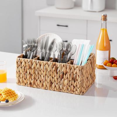 Utensilienkorb mit 5 Fächern Handgeflochtener Aufbewahrungskorb mit Griff Rustikaler Besteck-Organizer für Picknick, BBQ, Küchenarbeitsplatte