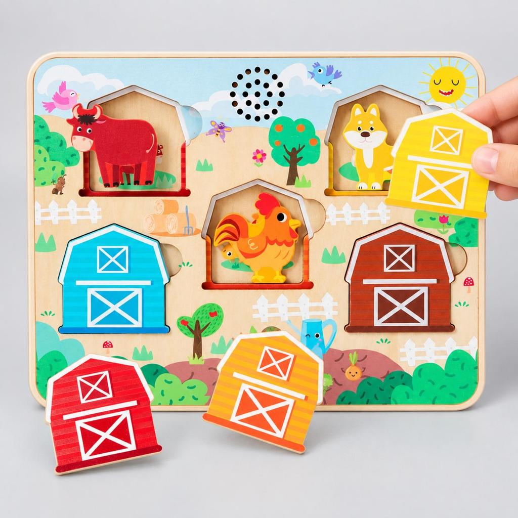 Animal Sound Matching Puzzle Board Fine Motor Skill Building for Home, Classroom