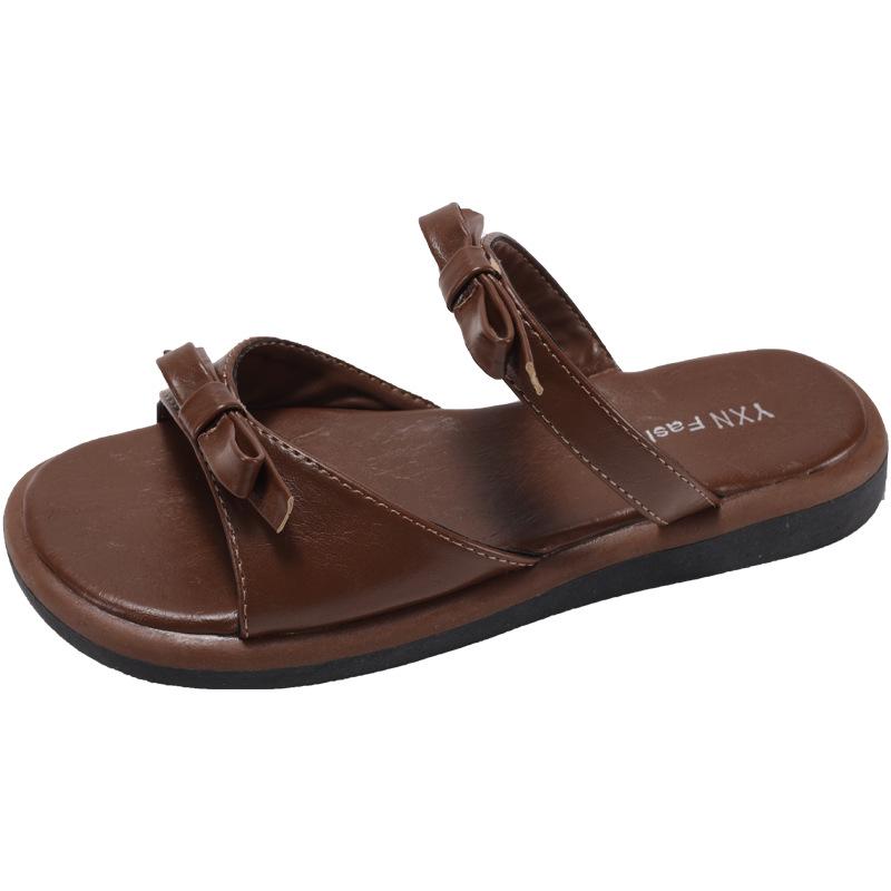 

French bow soft bottom flat bottom cool slippers women s 2025 summer new outer wear one pedal versatile comfortable slippers 40 коричневий