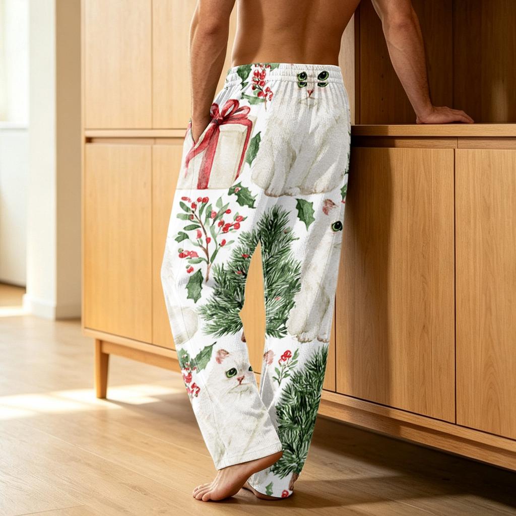 Herren Corduroy Schlafanzughose mit Aufdruck und Taschen, Lässige Schlafhose