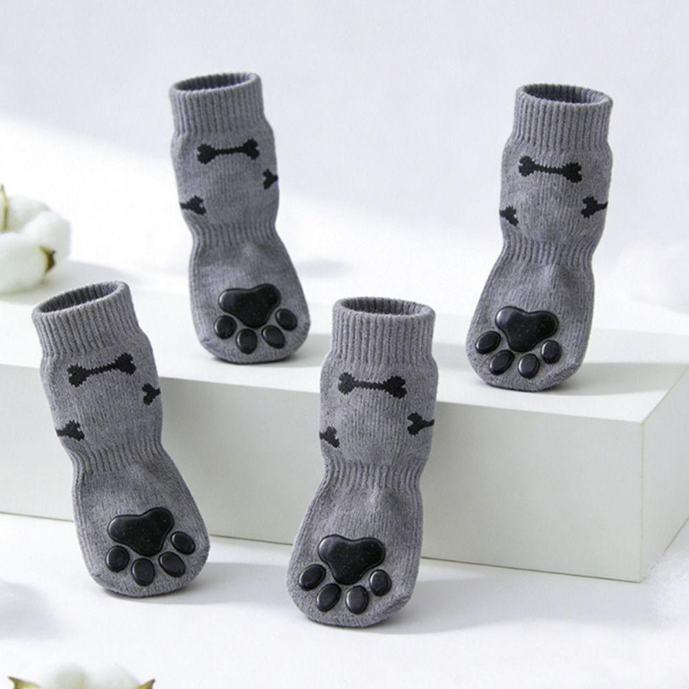 4Pcs Anti-Slip Cozy Dog Socks Adjustable Band Anti-Scratch Noiseless Pet Socks Anti-dirt Strong Grip Dog Paw Covers Indoor