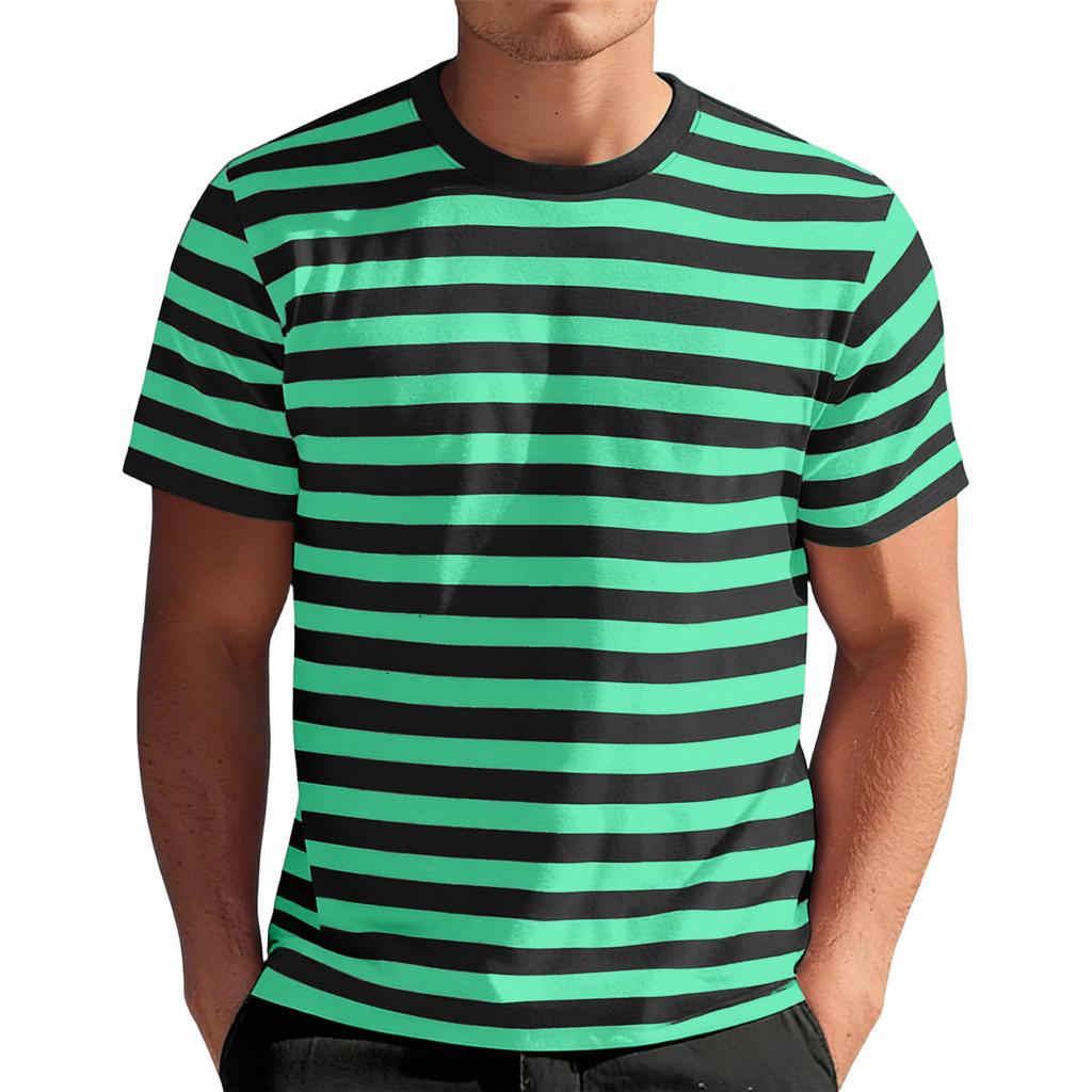 T-shirt a maniche corte a righe da uomo con girocollo, vestibilità classica, top casual, materiale in cotone morbido e confortevole