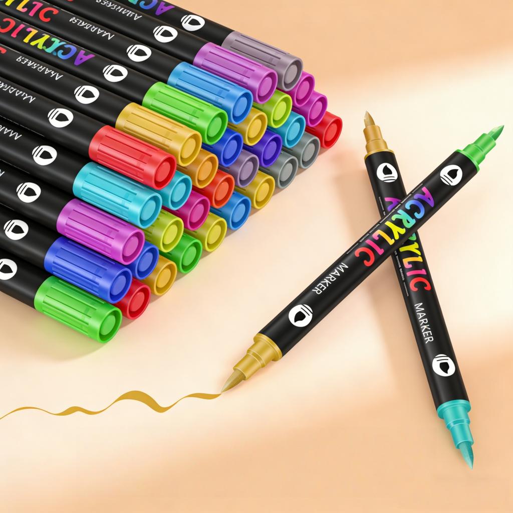6/12-Pack Dual-Tip Acrylic Markers (With Soft Brush Tip) — Acrylic Paint Pens, Ideal For Calendars, Planners, And Card Making