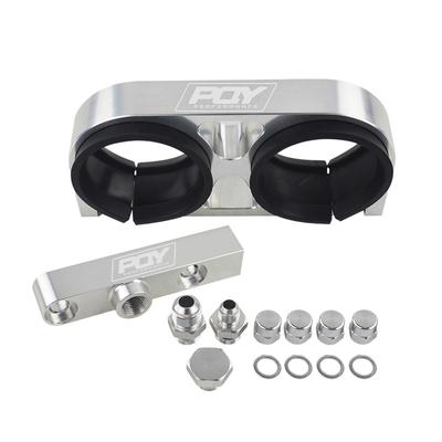 WLR - Twin Fuel Pump Bracket Billet Aluminium Assembly OUTLET Manifold In Black for 044 Fuel Pump With PQY Logo
