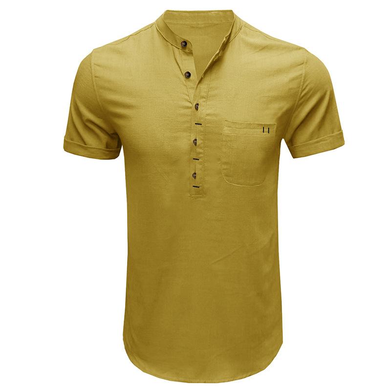 Summer Men's Short-sleeved Stand Collar Linen Shirt Breathable Short-sleeved Cotton Linen Shirt Men Casual Wear Minimalist Fashion Breathable Shirt
