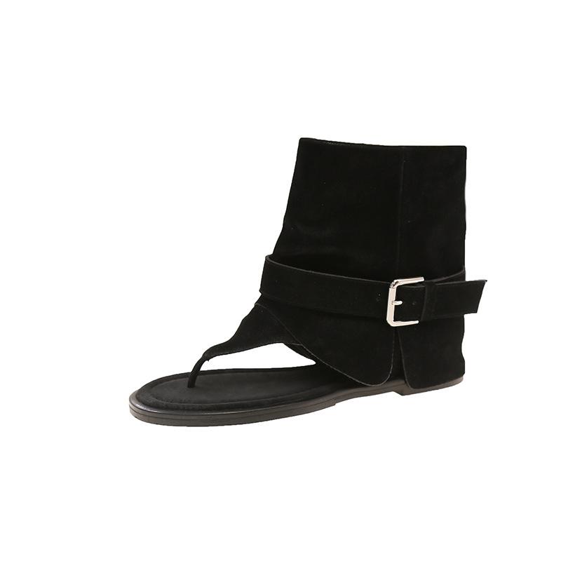 

2025 new inner height increase medium tube cool boots women s belt buckle British style Roman sandals cover toe desert style 40 чёрный