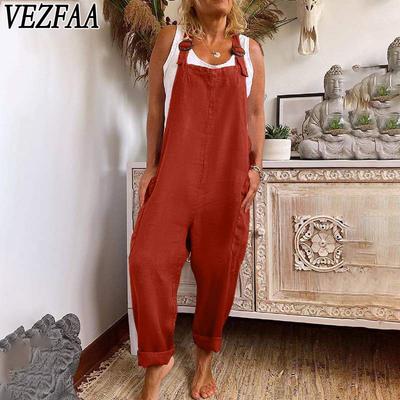 Moda donna casual estate primavera tinta unita stampa senza maniche bretelle pantaloni larghi vita tute e pagliaccetti
