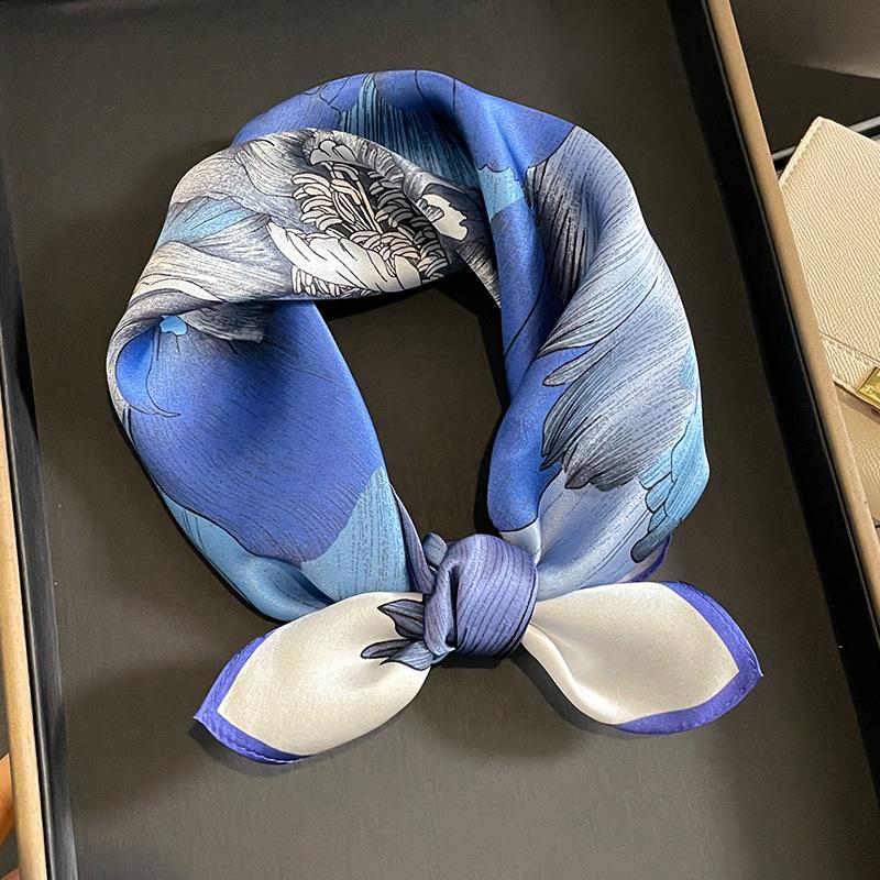 100% Pure Silk Scarf Women Hair Fashion Foulard Square Small Headband Hijab Print Poncho Scarves Bandana 53Cm