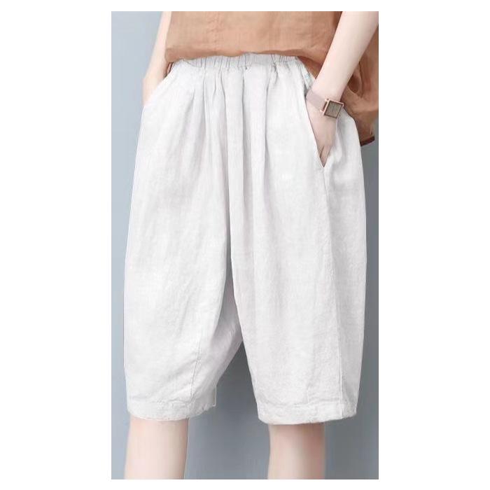 

Женские повседневные шорты с высокой талией из хлопка и льна с широкими штанинами XL белый