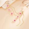 Ingemark Sweet Exquisite Pink White Flower Tassel Drop Earrings Women New Trendy Piercing Metal Ear Accessories Wedding Jewelry