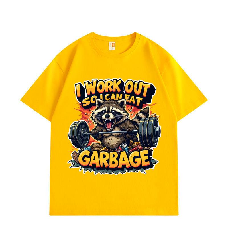 I Work Out So I Can Eat Garbage Funny Raccoon Gym Meme T-shirt Fashion Y2k Short Sleeve T-shirts Men Women Loose T Shirt