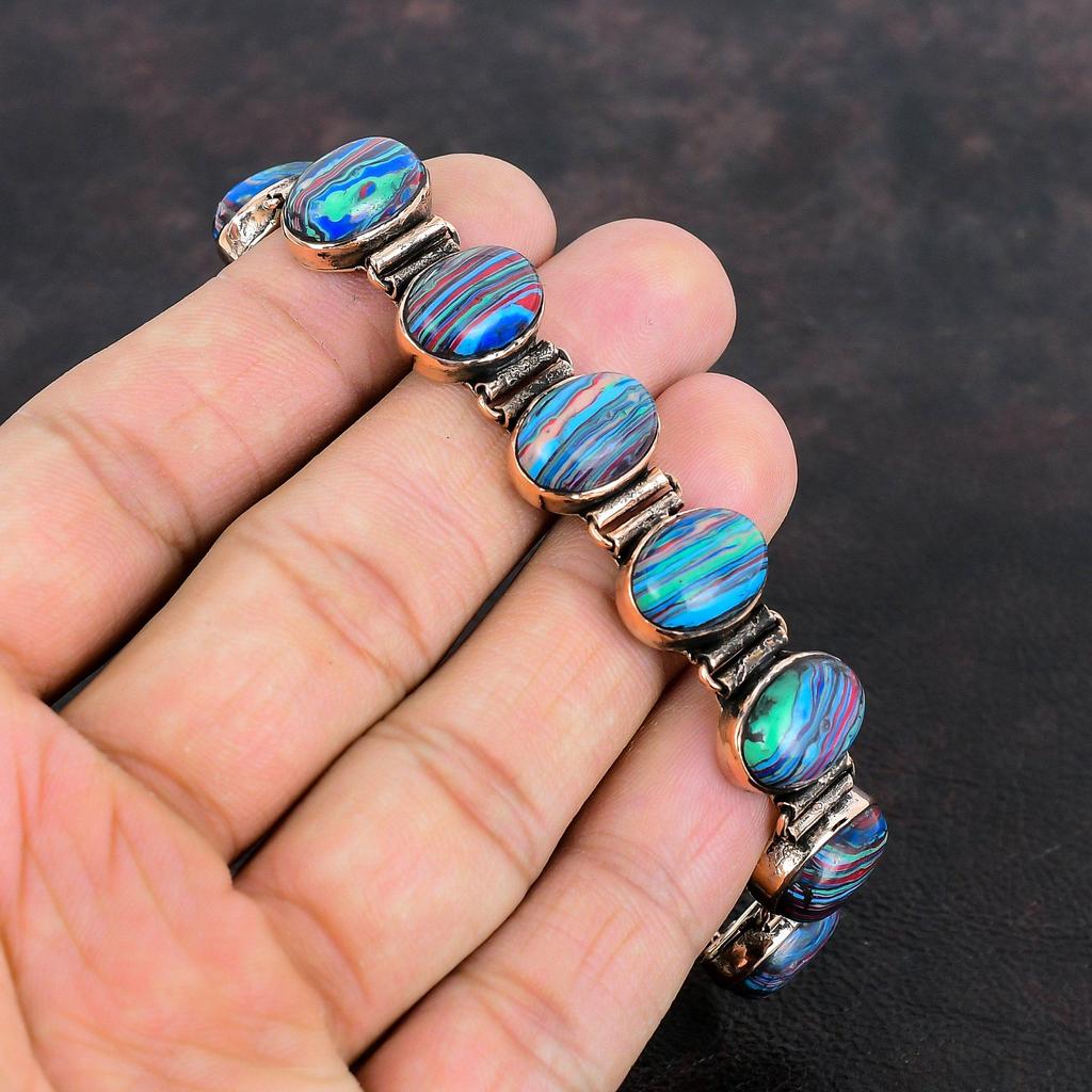 Brățară Rainbow Calsilica Brățară din Cupru Brățară cu Lanț Ajustabil Bijuterii Decente Brățară cu Piatră Prețioasă Bijuterii din Cupru Lucrate Manual Cadouri de Nuntă