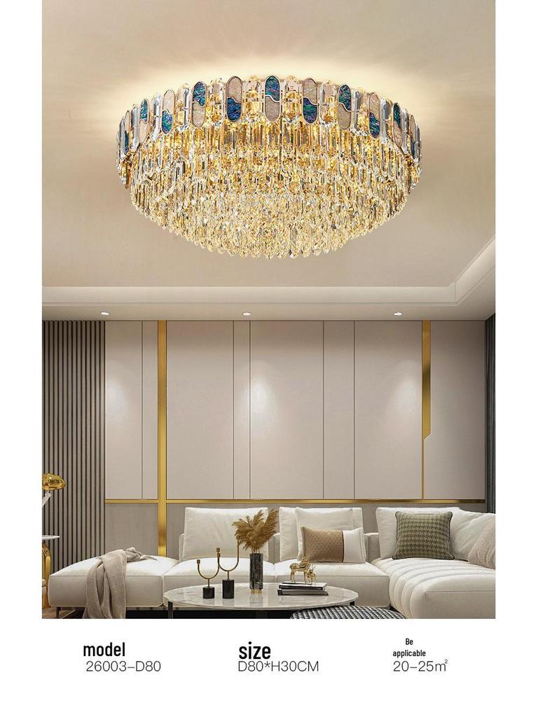 Luxury Crystal Chandelier Ceiling Light for Living, Dining, and Bedroom - High-End Colorful Shell Design