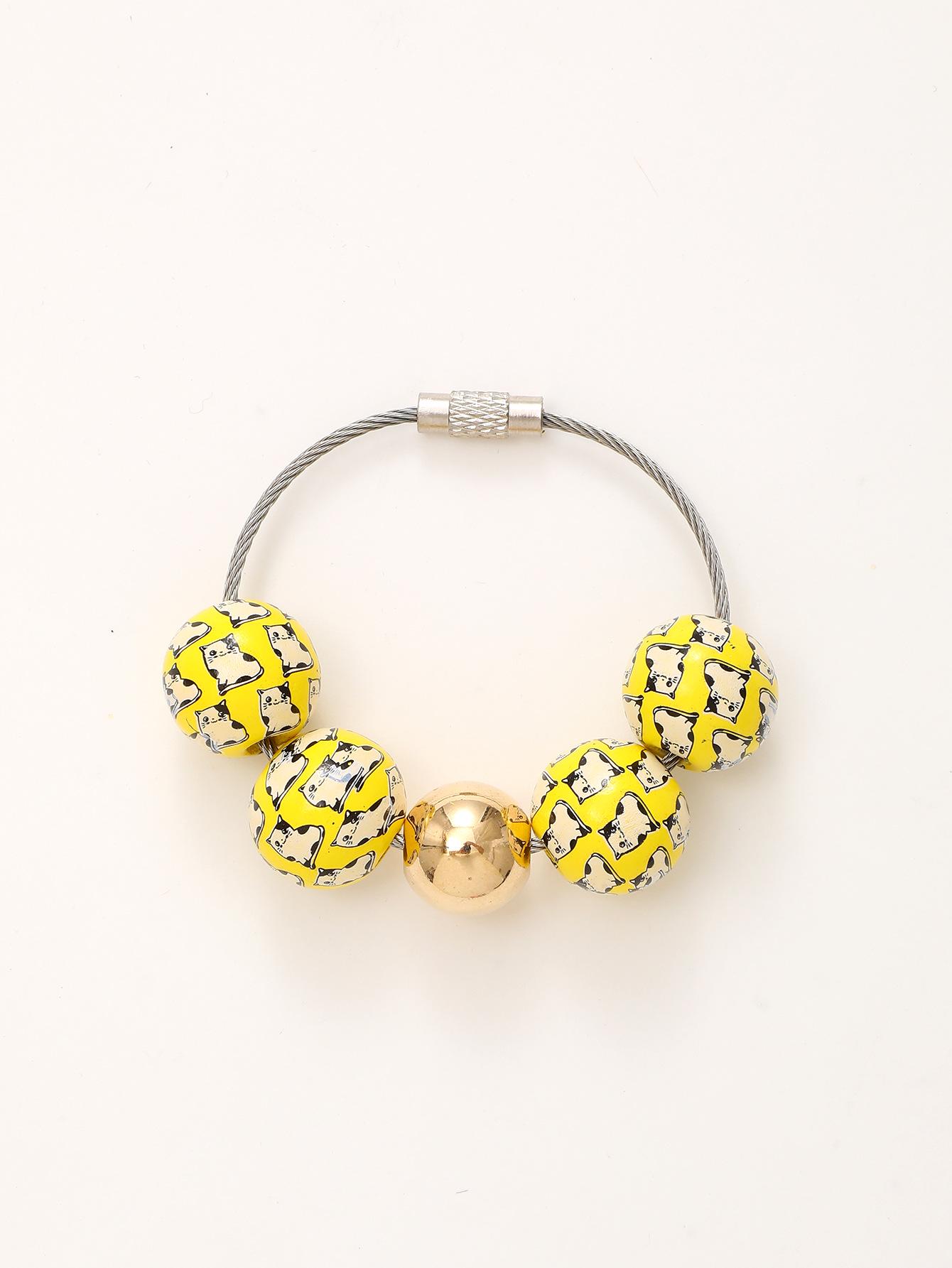 Independence Day & Halloween Sports Style Wooden Bead Keychain Bracelet