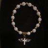 Fashion Angel Wing Cross Bracelet Acrylic Bead Chain Exquisite Religious Gift