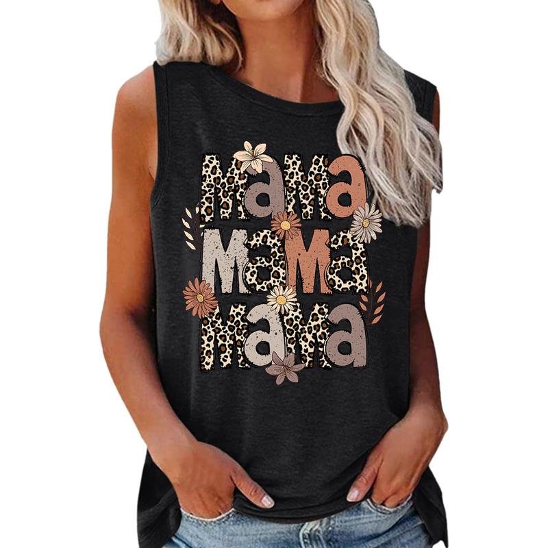 Women s leopard print mom flower sleeveless vest S