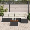 Ensemble de Canapés de Jardin 6 Pièces avec Coussins Noir en Rattan Poly, Canapé de Jardin 2 Places avec Rangement 3356374
